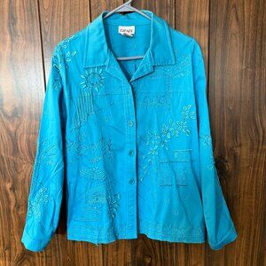 Vintage Graff Bright Blue/Turquoise Beaded Coat Jacket, L